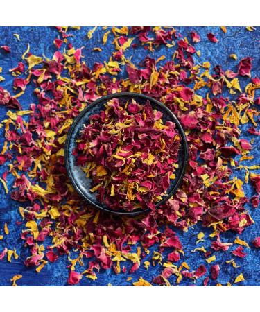 Edible 'Sunset' Yellow and Orange Marigold with Red Rose Dried Flower Petal Mix - 50g - Food Grade - Culinary - Cake - Bake - Decoration (297)