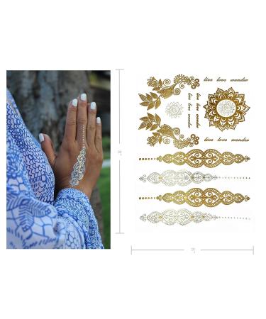 Gold Turquoise Metallic Temporary Tattoos - 75+ Boho Designs - Waterproof & Long Lasting - Perfect for Beach & Festivals - Buy Online on SooperMarket.com