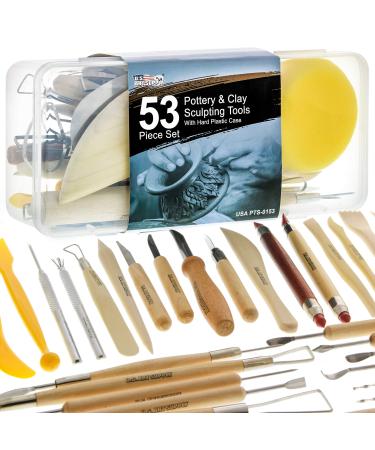 U.S. Art Supply 53 Piece Pottery & Clay Sculpting Tool Set with Hard Plastic Storage Box 53-Piece with Plastic Case