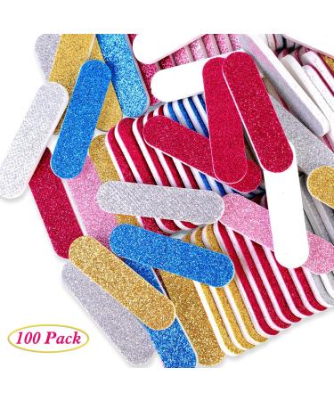 JSRQT 100 Mini Nail Files Glitter Nail File Set Nail Files for Natural Nails Double Sided Emery Board Nail Filer Professional Mini Nail Files Bulk for Acrylic Fake Nails Manicure Tool (5 Colors) - Buy Online on SooperMarket.com
