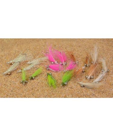 Crazy Charlie Saltwater Fly Fishing Flies - Choose from White, Pink, Crystal, Tan & Chartreuse - Hand Tied on Mustad Signature Duratin Fly Hooks Sizes #2, #4 & #6 20ct 5 Color Assortment - 2 Each on Hooks #2 & #6