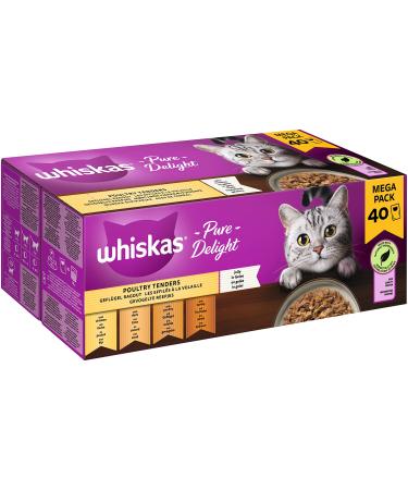 Whiskas 1+ Cat nacial lining ragout poultry selection in jelly 40x85g (1 pack) - high -quality wet food for adult cats in 40 portion bags poultry ragout 3.4 kg (1 Pack)