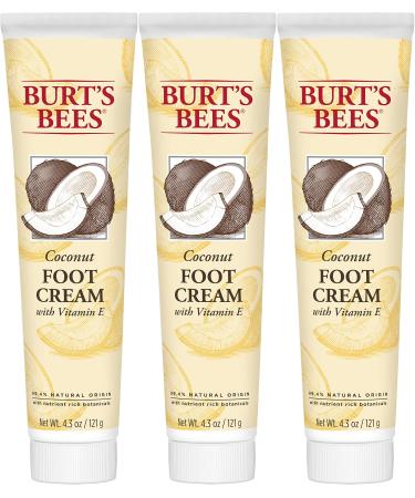 Foot Cream Burt's Bees Moisturizing Lotion for Dry Skin with Coconut Oil & Vitamin E All Natural 4.34 Ounce (Pack of 3) (Packaging May Vary) 4.34 Ounce (Pack of 3) Coconut