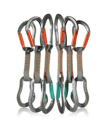 Fusion Climb 6-Pack 11cm Quickdraw Set with Techno Zoom Orange Straight Gate Carabiner/Techno Zoom Green Bent Gate Carabiner, Orange/Green, 1 x 2.5 x 10.8