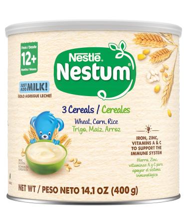 Nestle Nestum Junior Cereal, 3 Cereals - Wheat, Corn & Rice, Made for Toddlers 12 Months, 14.1 OZ Canister (Pack of 1)
