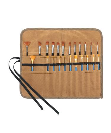 Denifiter Waxed Canvas Roll-up Pencil Bag  Heavy Duty Artist Paint Brushes Organize Pouch (Khaki)