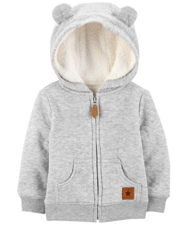 Simple Joys by Carter's Baby Hooded Sweater Jacket with Sherpa Lining Fleece 12 Months Grey
