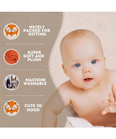Mother's Choice 100% Cotton Baby Towel with Hood - Ultra Soft & Absorbent (75x75cm) - Large Bath Towel for Newborns & Infants - 3D Fox Hooded Design - Orange Fox - Buy Online on SooperMarket.com