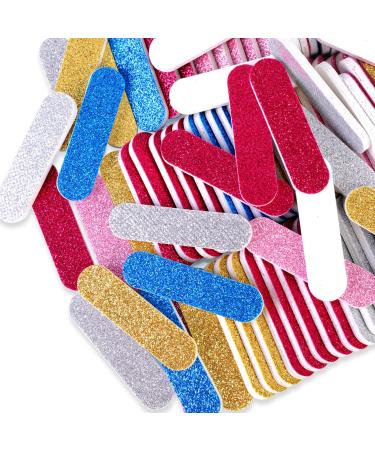 JSRQT 100 Mini Nail Files Glitter Nail File Set Nail Files for Natural Nails Double Sided Emery Board Nail Filer Professional Mini Nail Files Bulk for Acrylic Fake Nails Manicure Tool (5 Colors)