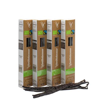Vanillabazaar Sustainable Organic & Fairtrade Madagascan Grade A Beans - 20 Bourbon Premium Vanilla Pods in Resealable Tube for Chefs & Home Baking / Cooking - 4 X 5 Pod Tubes