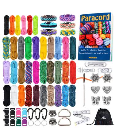 MONOBIN Paracord Bracelets Kit - 30 Colors 4mm Paracord & 6 Colors 2mm Paracord with FID  Paracord Craft Kit with Complete Accessories for Kids and Adult Making Various Paracord Projects Multicolor