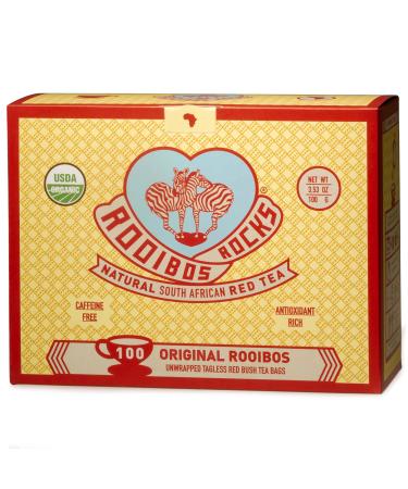 Rooibos Rocks Premium Rooibos Tea 100 USDA Organic Naturally Caffeine-Free Tagless Teabags 100 Count (Pack of 1)