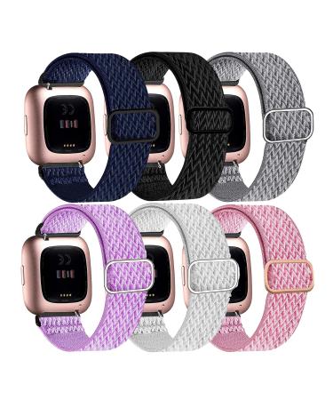 Stretchy Bands Compatible with Fitbit Versa 2 Bands for Women Men, Adjustable Elastic Replacement Wristband for Fitbit Versa 2 / Fitbit Versa / Fitbit Versa Lite / Fitbit Versa SE Black & Dark Blue & Gray & White & Pink &
