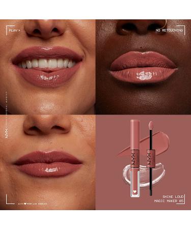 NYX Shine Loud Long-Lasting Liquid Lipstick + Clear Lip Gloss - Magic Maker (Dusty Nude Mauve) - Buy Online on SooperMarket.com