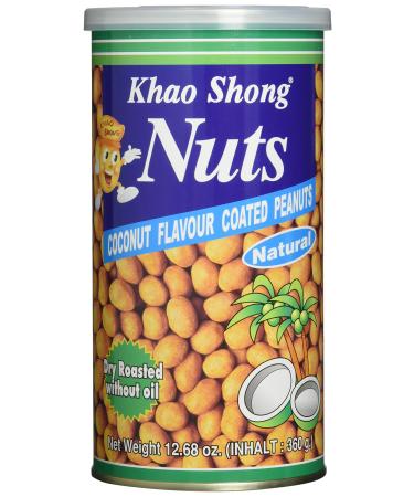 Khao Shong Coconut Flavor Coated Peanuts peanuts with coconut crisp nuts in spicy-sweet coconut nut coat crispy snack (1 x 360 g can) 360 g (1 Pack) peanuts with coconut