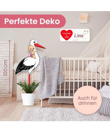Gl cksgut Rattierorch Baby Pink 100 cm | 5-Part Birth Stork Set with Name Tag Greeting Card & Pen | Perfect Birth Gift for Baby Girls | Indoor & Outdoor Decoration - Buy Online on SooperMarket.com