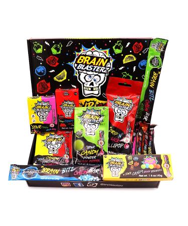 Sour Candy Gift Box by Brain Blasterz | Assorted Hard and Chewy Sour Treats | Perfect Halloween Sweets | Apple, Strawberry, Lemon, Cola Flavors - Buy Online on SooperMarket.com