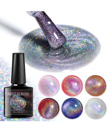 MEET ACROSS Rainbow Cat Eye Gel Nail Polish Kit - 5 Colors Jelly Soak Off UV LED Gift Box + Magnet Stick - Buy Online on SooperMarket.com