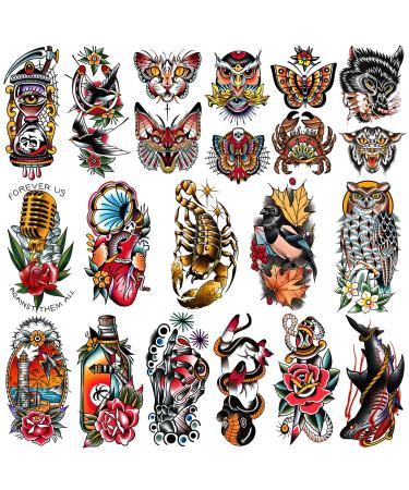 Yazhiji 77sheets Waterproof Fake Tattoo for Men or Women 17sheets Larger Half Arm Owl Peony Butterfly Snake Temporary Tattoos for Boy or Girl And 60 sheets Tiny Flower Tattoo Sticker for Kids