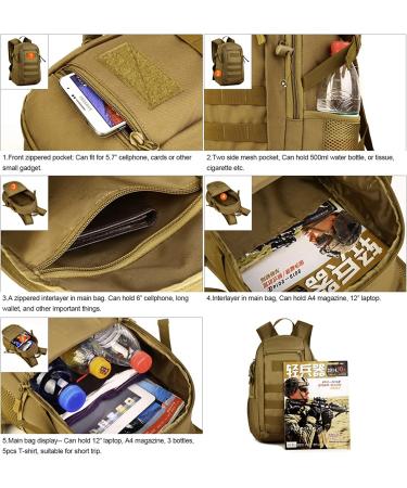 Huntvp Mini Daypack Military Backpack 10L/20L - Tactical Assault Pack for Hunting, Camping, and Trekking - Black - Buy Online on SooperMarket.com
