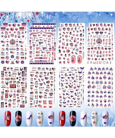 16 Sheets 4th of July Nail Stickers Independence Day Nail Art Stickers Patriotic American Flag Nail Stickers I Love America Nail Stickers Self-Adhesive Nail Decals Manicure Sticker for Memorial Day