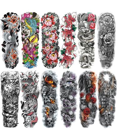 Temporary Tattoos Sleeves  12 Sheets (L19 xW7 ) Full arm temporary tattoos  Sleeve Tattoos for Men and Women Adult Kids
