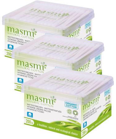 MASMI NATURAL COTTON Organic Cosmetic Sticks Pack of 3 (3 x 200 pieces) 60
