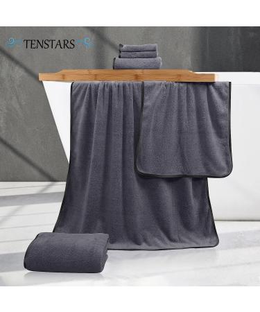 Luxury Silk Hemming Towel Set - Dark Grey 6 Piece - Quick Drying Microfiber Towels for Bath, Fitness, Sports, Yoga, Travel - Ultra Soft and Lightweight - Buy Online on SooperMarket.com
