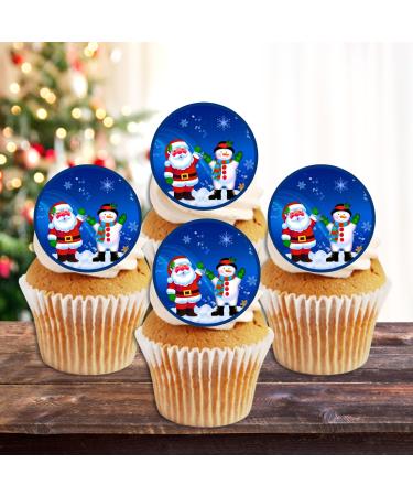 PRECUT Christmas Santa Snowman Cupcake Toppers Christmas Edible Cake Decorations Snowman Cake Toppers Xmas Cupcake Decoration Santa Cup Cake Topper (12)