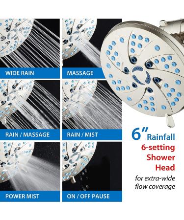 AquaCare 5-in-1 Aquassage High Pressure 76-mode Shower Head Combo with Hand Shower, Body Brush & Hair Brush - Satin Nickel Finish, Extra-long Stainless Steel Hose, Two Brackets Included - Buy Online on SooperMarket.com