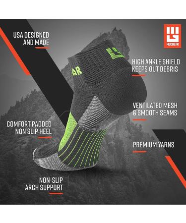 MudGear Quarter Length Trail Running Socks 2-Pack - Men and Women - Gray/Green - Medium - Perfect for Running, Hiking, Cycling and More - Buy Online on SooperMarket.com