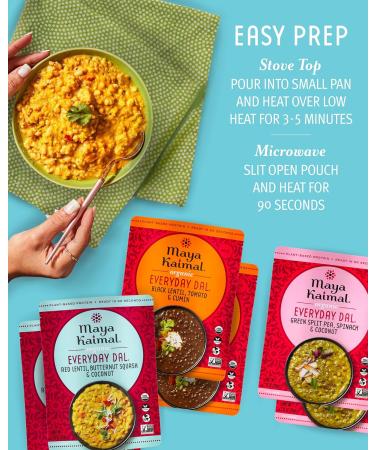 Maya Kaimal Foods - Organic Indian Everyday Dal Top Sellers Variety Pack - 2 10oz pouches of 3 favorites - Red Lentil Black Lentil and Green Split Pea - Fully Cooked Meals - Vegan - Microwavable Favorites Variety Pack 10 Ounce (Pack of 6) - Buy Online on SooperMarket.com