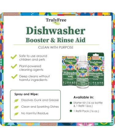 Truly Free Natural Dishwasher Booster & Rinse Aid | Non-Toxic Formula for Tough Stains & Water Spots | Reusable Bottle & Refill Starter Kit - Buy Online on SooperMarket.com