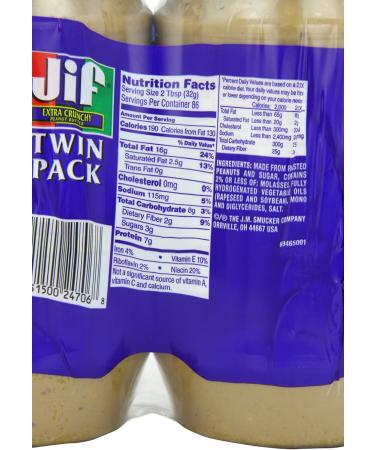 JIF Extra Crunchy Peanut Butter Twin Pack Wxtra Crunchy 2 X 48 Oz Net Wt 96 Oz 96 Ounces - Buy Online on SooperMarket.com