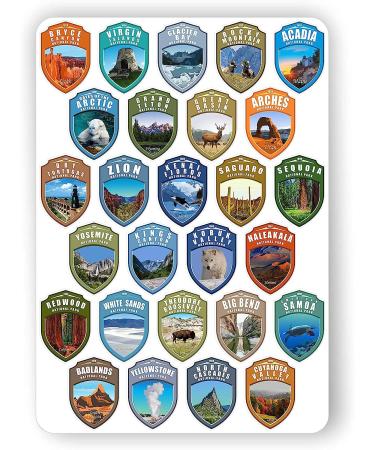Collection 63 National Parks USA Shield Vinyl Stickers Set - 1 x 1.5 inch Passport Colors - Map of US National Parks - Buy Online on SooperMarket.com