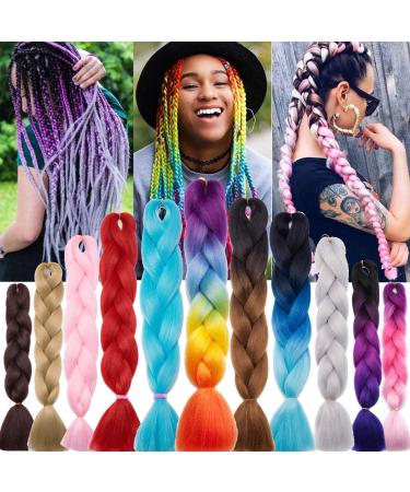 Jumbo Braiding Hair Extensions Colorful Synthetic Hair for DIY Crochet Box Braids Ombre 1Pc 24inch Black to Auburn to Blonde