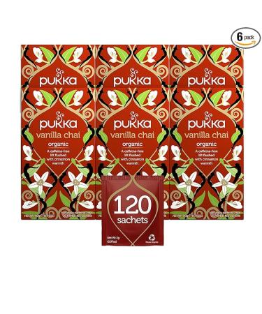 Pukka Organic Tea Bags Vanilla Chai Herbal Tea with Cinnamon & Cardamom Perfect for Caffeine-free Pick-me Up 20 Count (Pack of 6) 120 Tea Bags