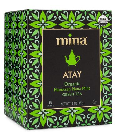 Mina Organic ATAY Mint Green Tea – Authentic Organic Moroccan Mint and Shara Green Tea – Soothing Peppermint Tea - 15 Biodegradable Sachets