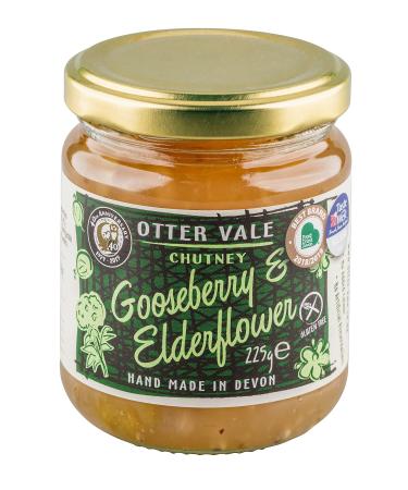 Otter Vale Gooseberry and Elderflower Chutney Gooseberry Fruit with More Than a hint of elderflower Hand-Made in Devon Gluten-Free 225 g Glass jar Gooseberry & Elderflower Chutney