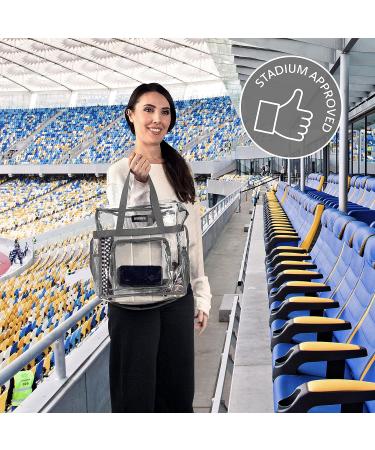 Clear Stadium Approved Tote Bag with Mesh Pockets, Zippered Top, and Shoulder Straps - Ideal for Work, School, Games, and Concerts - Clear/Grey Trim - Buy Online on SooperMarket.com