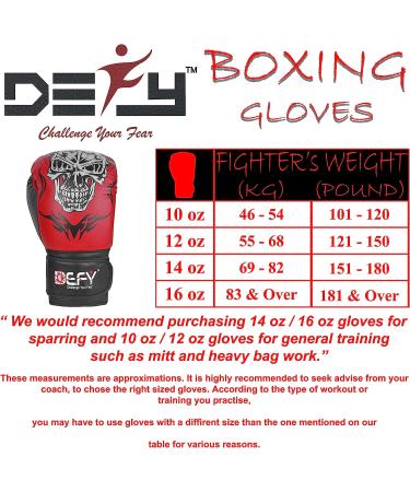 Defy Sports Premium Faux Leather Kickboxing Gloves | Gel Infused with Thumb Support | Skull Design Red 10 oz | Men and Women - Buy Online on SooperMarket.com