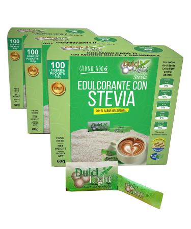 Dulci Light Dulce Y Favorable Stevia sweetener sticks 3x 100 pieces individually packaged sweetener -free calorie for drinks and food natural sugar substitute