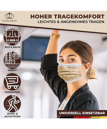 Buy Charlemain 50x Medical Masks - EN 14683 Type IIR BFE 99.9% Latex-Free 3-Layer Protection Made in Germany One-Way Face Masks (Beige) - 50 Pieces Pack - Buy Online on SooperMarket.com