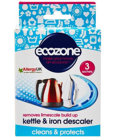 Ecozone Kettle and Iron Descaler Internal Cleaner & Scale Remover for Kitchen & Home Appliances limescale Prevention Sachets Easy To Use Natural Vegan & Non Toxic Eco-Safe Formula (3 Treatments)