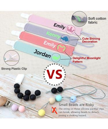Personalized Name Pacifier Clip (2 Pack) - Custom Cotton Paci Holder Leash for Baby - Binky Clips with Name - Gray+Beige - Buy Online on SooperMarket.com