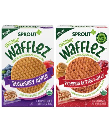 Sprout Organic Baby Food, Stage 4 Toddler Snacks, Blueberry Apple and Pumpkin Butter Wafflez Variety Pack, Single Serve Waffles, 0.63 Ounce (Pack of 20)