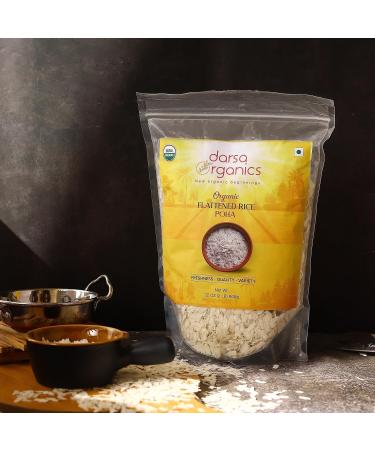 Darsa Organics Poha | 2 lb Resealable Zipper Bag | Flattened Rice with Fluffy Texture| USDA Organic | Non-GMO | Chemical-Free | Kosher - Buy Online on SooperMarket.com