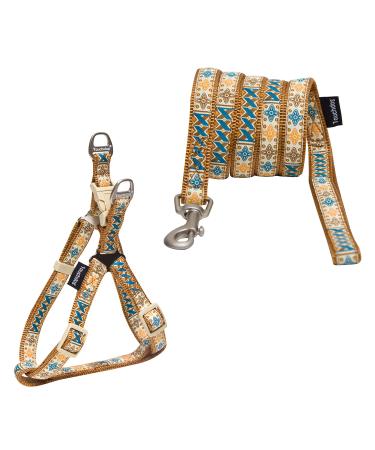 Touchdog Caliber Designer Embroidered Fashion Pet Dog Leash and Harness Combination Medium Brown Pattern Brown Pattern Medium