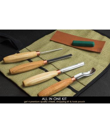 BeaverCraft Wood Carving Chisel Set SC01 - Complete Gouge Tools Kit with Rolling Pouch and Leather Strop Polishing Compound - Radial Gouges, Flat Chisel, Bent Gouge - Buy Online on SooperMarket.com