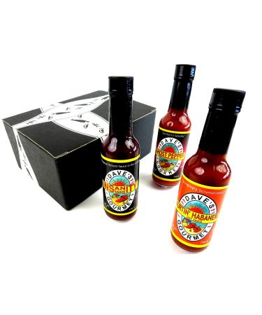 Dave's Insanity Sauces 3-Flavor Variety: One 5 oz Bottle Each of Insanity, Hurtin Habanero, and Ghost Pepper in a BlackTie Box (3 Items Total)
